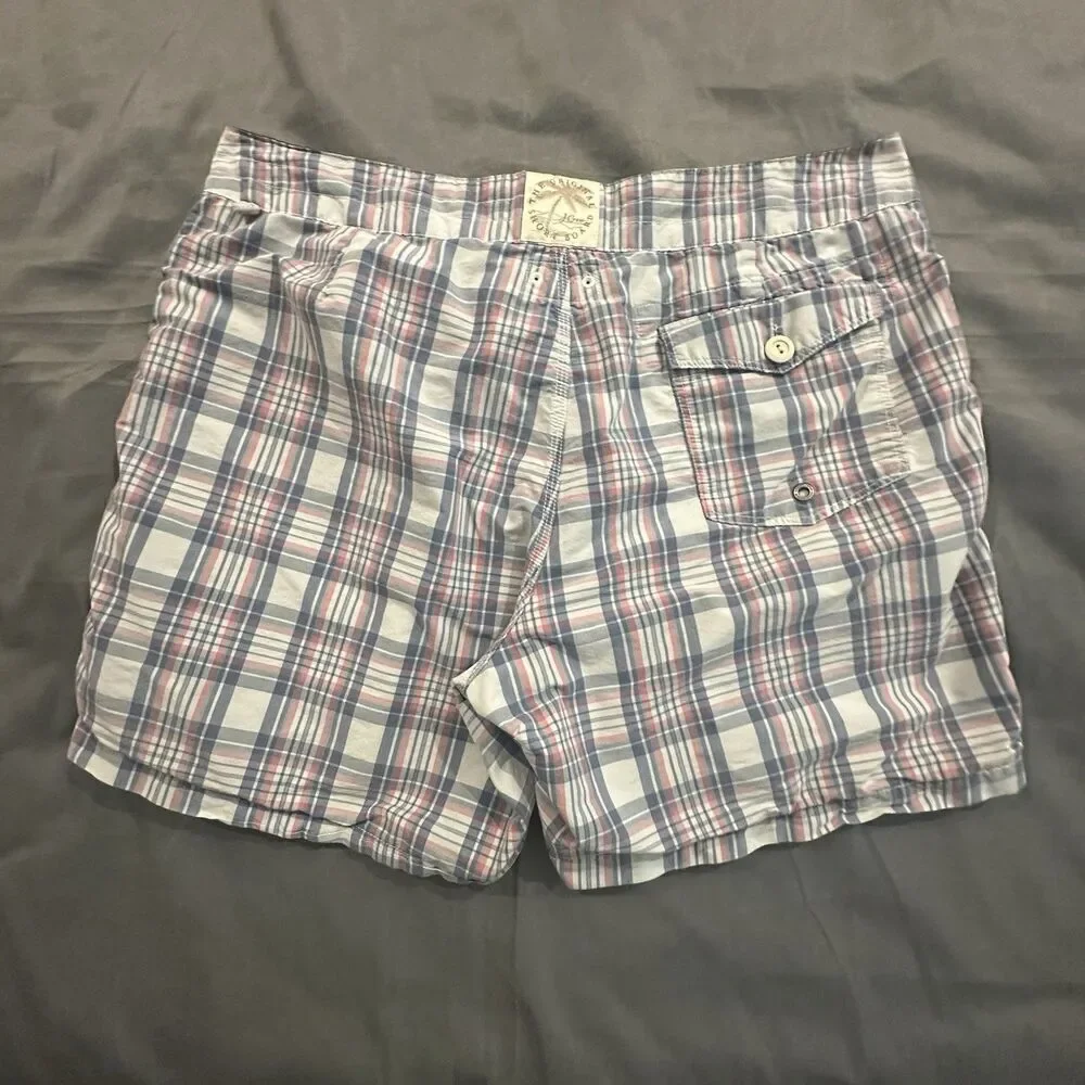 J Crew Swim Shorts Mens 35 Plaid Boardshorts Drawstring Lined Summer Beach Pool